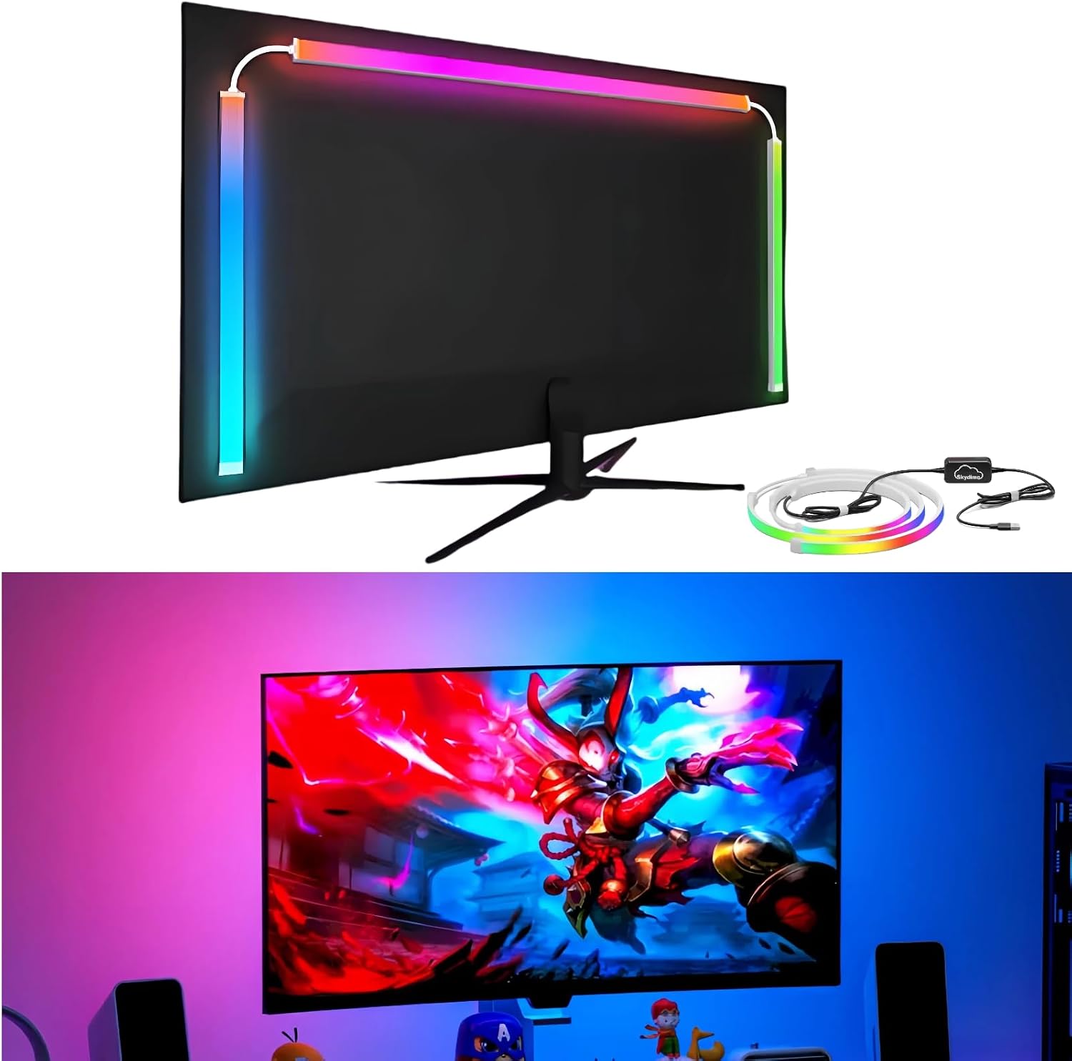 RGB Monitor Backlight with Screen Sync, Dual USB Powered Ambient Lighting Kit for 24 Inch PC Monitors, Music Mode, Dynamic Dreamcolor Gaming Lights for Desk Setup (4 Sides - 24 inch) - view 5