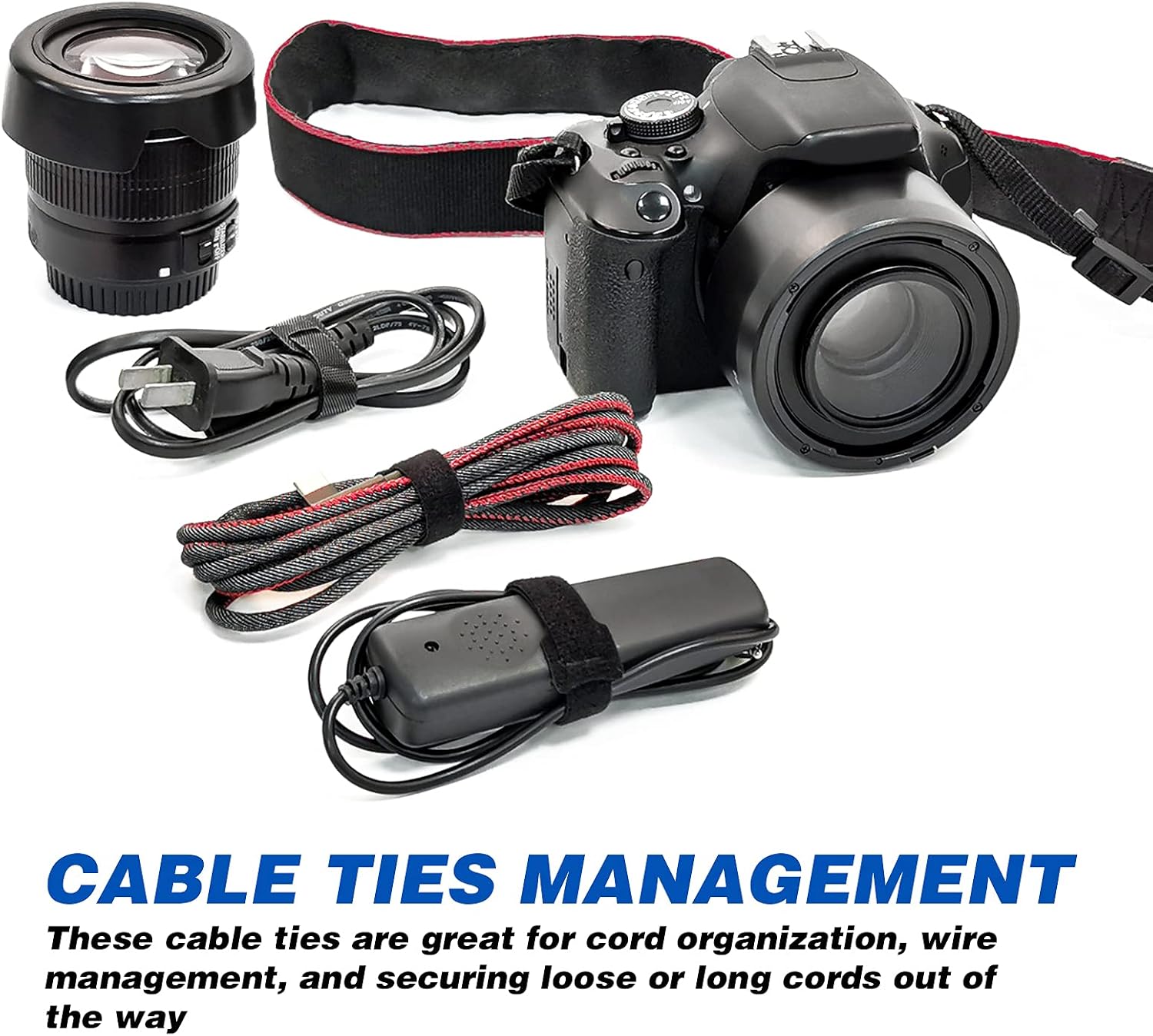 Cable Ties Reusable, 6 Inch Black Cord Management Straps | Adjustable Cord Ties, Multi-purpose Hook Loop Cable Management Ties for Organizing Home, Office, Data Centers, 80PCS - view 7