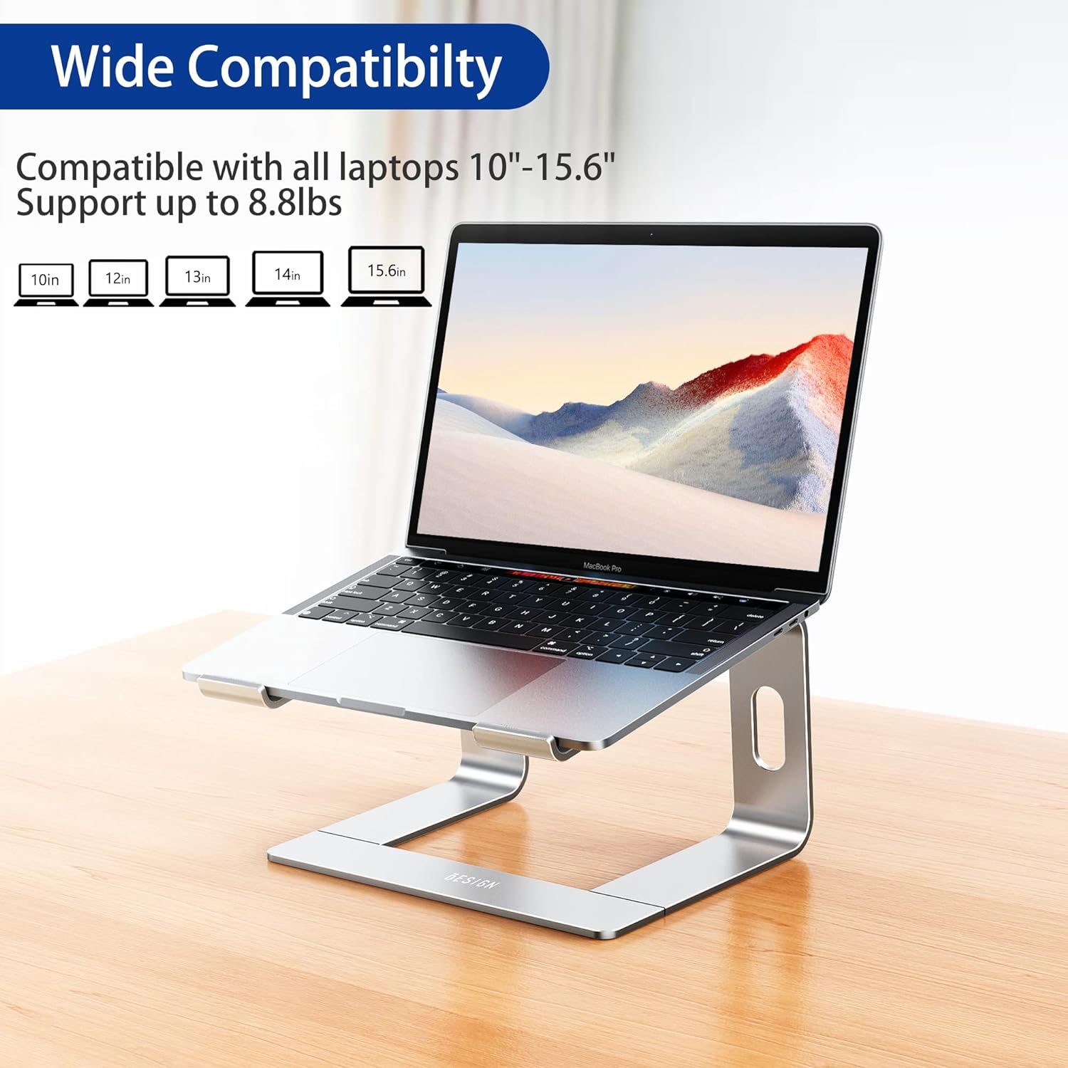 LS03 Aluminum Laptop Stand, Ergonomic Detachable Computer Stand, Notebook Riser, Laptop Mount Compatible with Air, Pro, Dell, HP, Lenovo More 10-15.6" Laptops, Silver - view 3