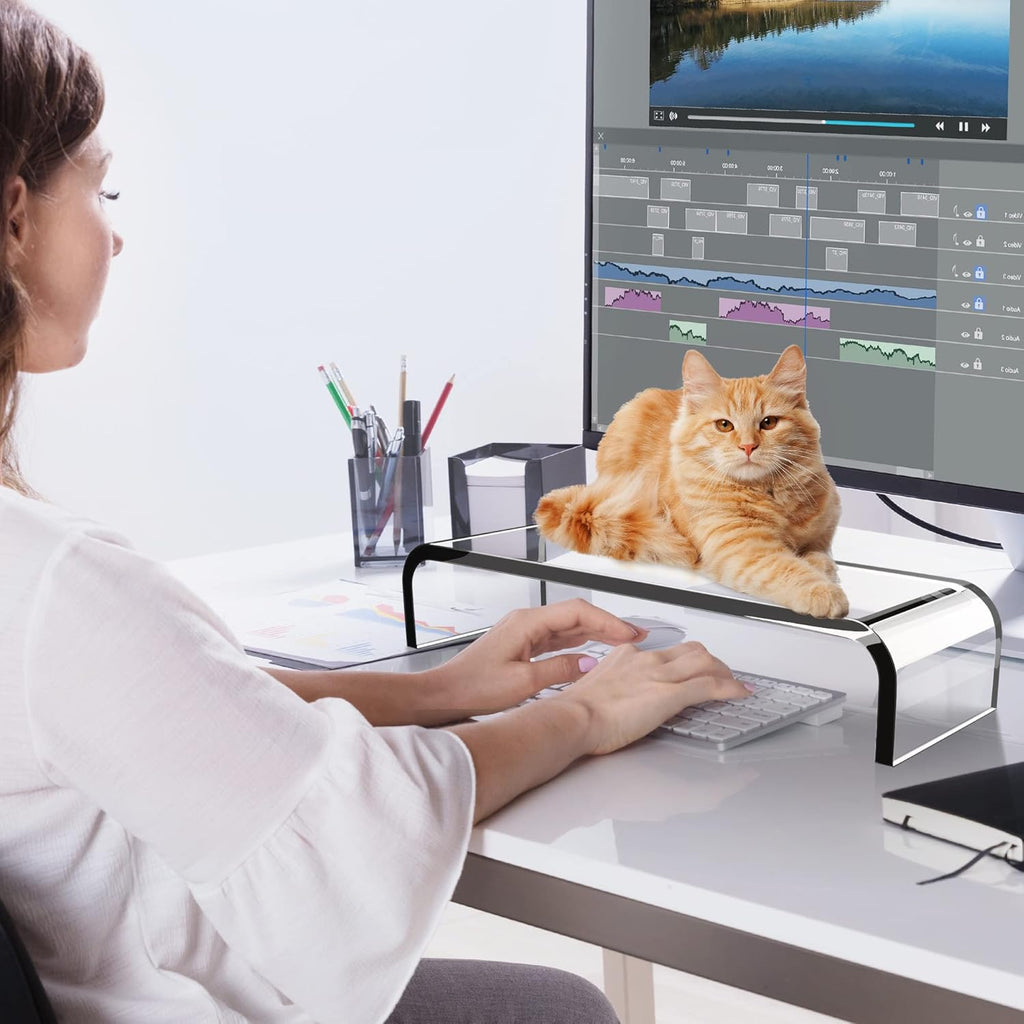 Acrylic Monitor Stand, Premium Large Monitor Riser 20 inch, Crystal Clear Acrylic Computer Stand Laptop Desk Stand for Home Office Printer TV Screen Keyboard Storage - view 6