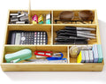 Bamboo Drawer Organizer with 9 Adjustable Compartments, Desk Storage Tray | Natural Bamboo, Flexible Modular Trays, Water-Resistant, Adjustable, Excellent Organization, Easy to Clean, Non-Slip Design