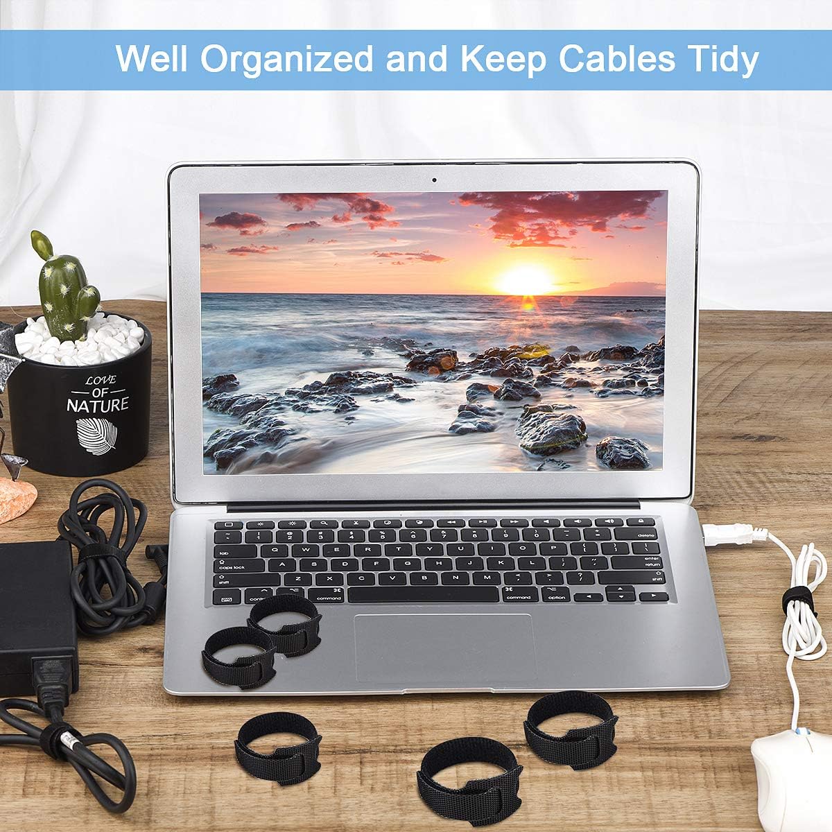 60 PCS 6 Inches Reusable Cable Ties, Adjustable Cord Straps Wire Organizer Cord Wrap and Hook Loop Cable Management - view 4