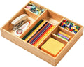 Bamboo Desk Drawer Organizer, Wood Junk Organizer Tray with Adjustable Dividers, Anti-Skip Storage Organization in Office Bathroom Drawer for Vanity, Makeup, 12" x 9"