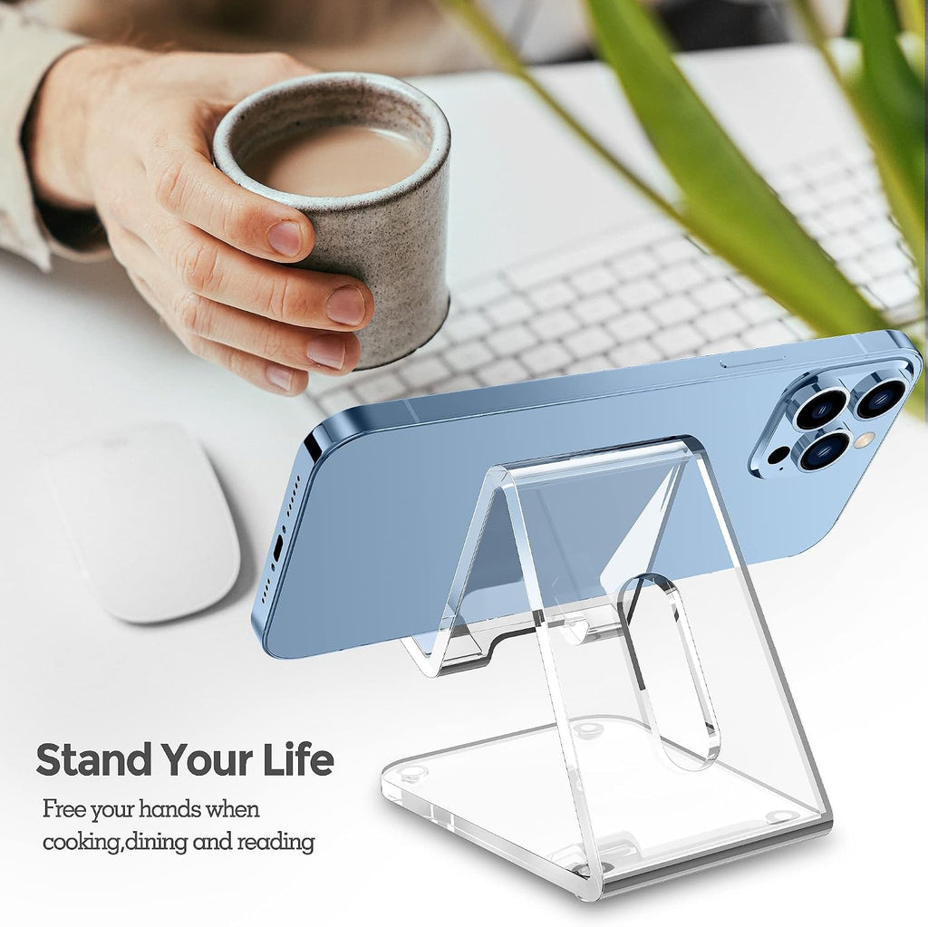 Acrylic cell phone stand, 5mm thicker clear cell phone holder, transparent phone stand for desk, desktop, desk accessories, suitable for iPhone 14 13 Pro Max, all smartphone 4-8inch - view 2