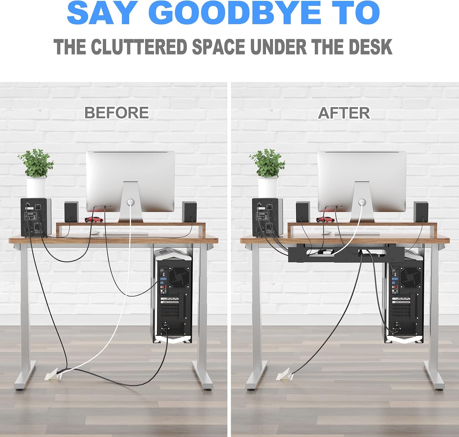 2PACKS Cable Management Under Desk Tray Adjustable Large Under Table Cord Wire Organizer for Standing Desk - view 7