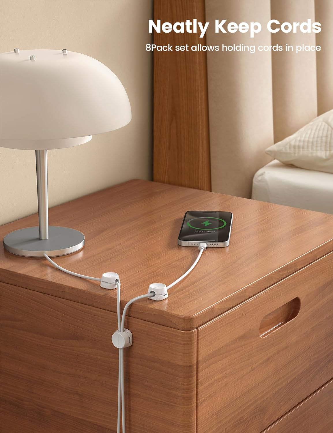 8 Pack Cord Organizer, [1s Lock] Cable Management Clips | Spring-Powered Cord Holder, Adhesive Phone Charger Keeper for Nightstand Desk Car, Office Home College Dorm Accessories - view 3