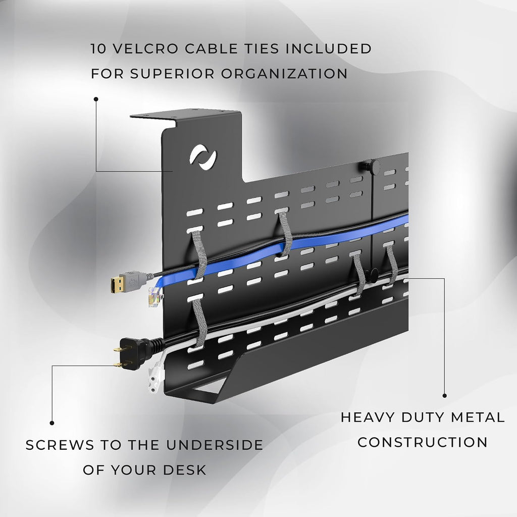Under Desk Cable Management Tray & Cord Raceway, Black | Underdesk Cord Organizer, Standing Desk Cable & Wire Management, Heavy Duty, Straps Included, Medium - view 2