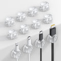 12 Pack Cord Organizer, [1s Lock] Spring Cable Holder Clips | Smooth Adjustable, Adhesive Phone Charger Cable Management Wire Keeper for Nightstand Desk Wall Car Office Home, Clear