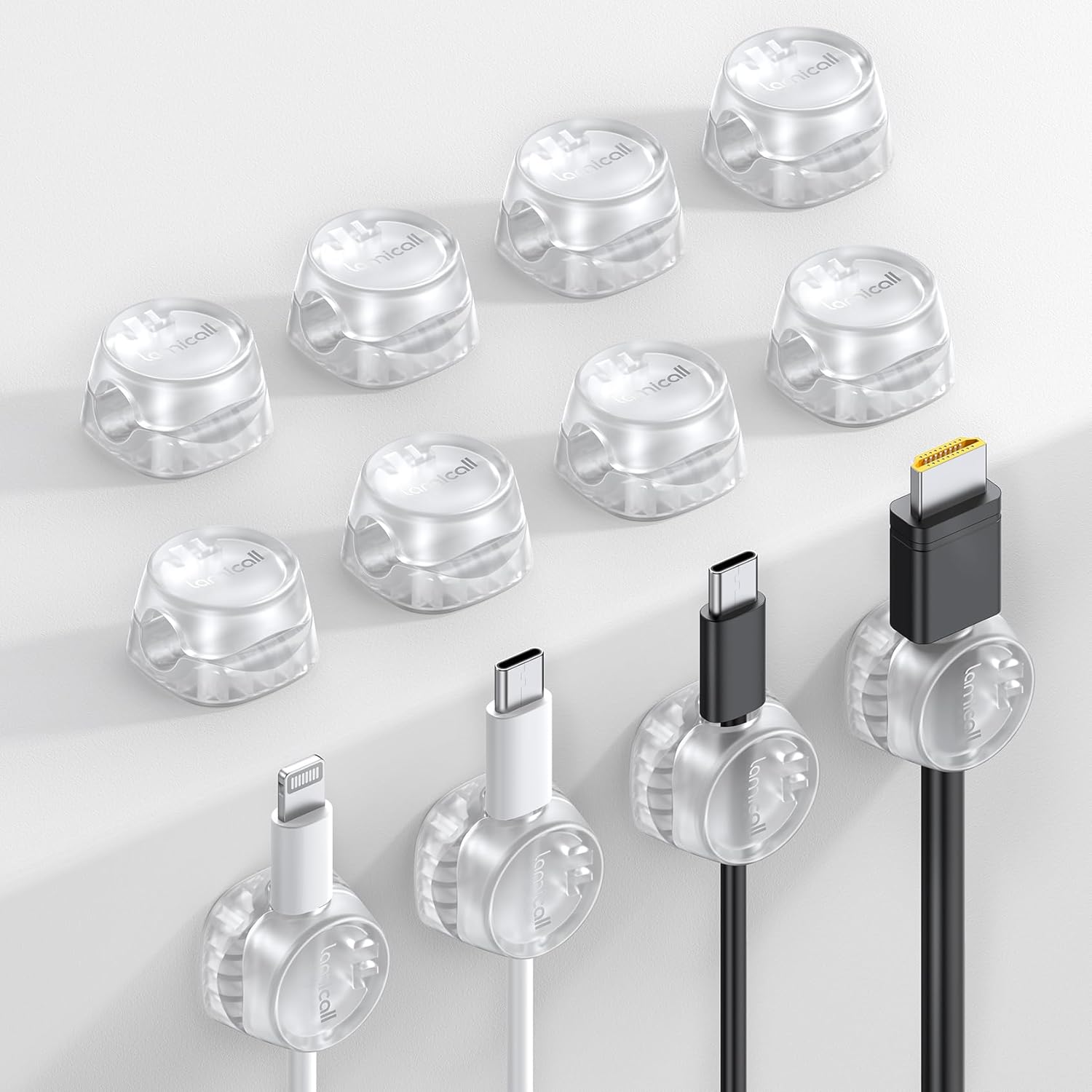 12 Pack Cord Organizer, [1s Lock] Spring Cable Holder Clips | Smooth Adjustable, Adhesive Phone Charger Cable Management Wire Keeper for Nightstand Desk Wall Car Office Home, Clear