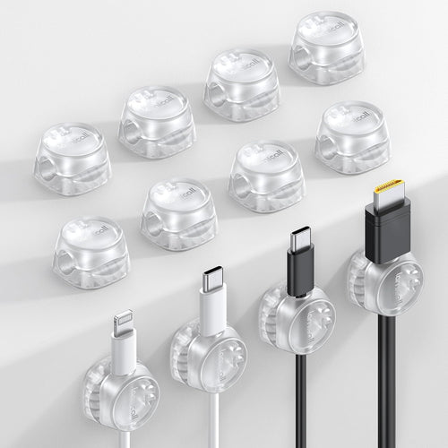 12 Pack Cord Organizer, [1s Lock] Spring Cable Holder Clips | Smooth Adjustable, Adhesive Phone Charger Cable Management Wire Keeper for Nightstand Desk Wall Car Office Home, Clear