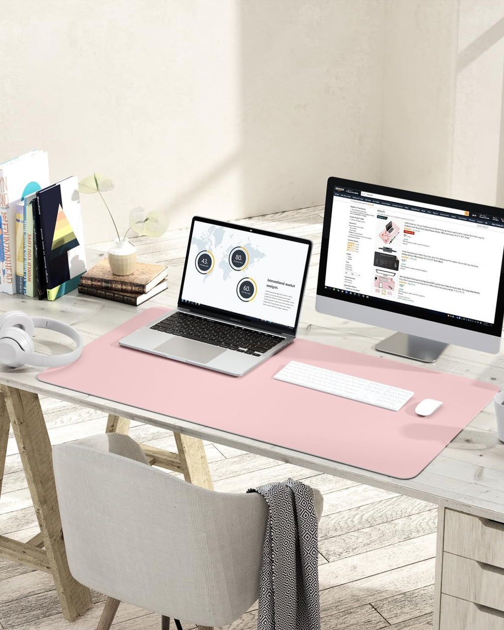 Writing Desk Pad Protector, Anti-Slip Thin Mousepad for Computers,Office Desk Accessories Laptop Waterproof Desk Protector for Office Decor and Home (Pink, 35.4" x 17") - view 6