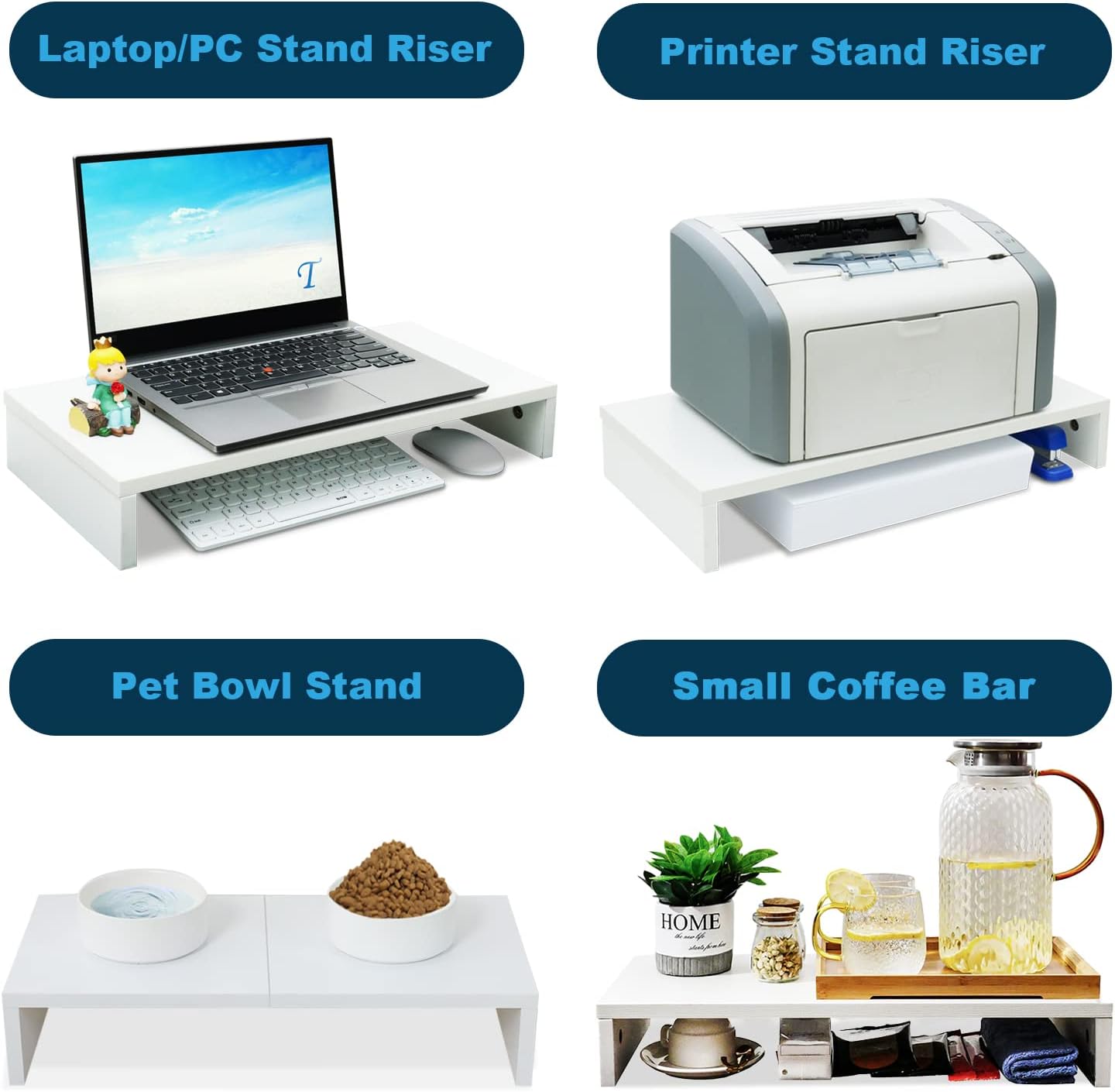 20 inch white monitor stand riser, wood desktop computer stand | fits laptop, printer, TV, PC tower, full keyboard storage underneath, ergonomic, desk organizer for home office gaming vanity - view 3