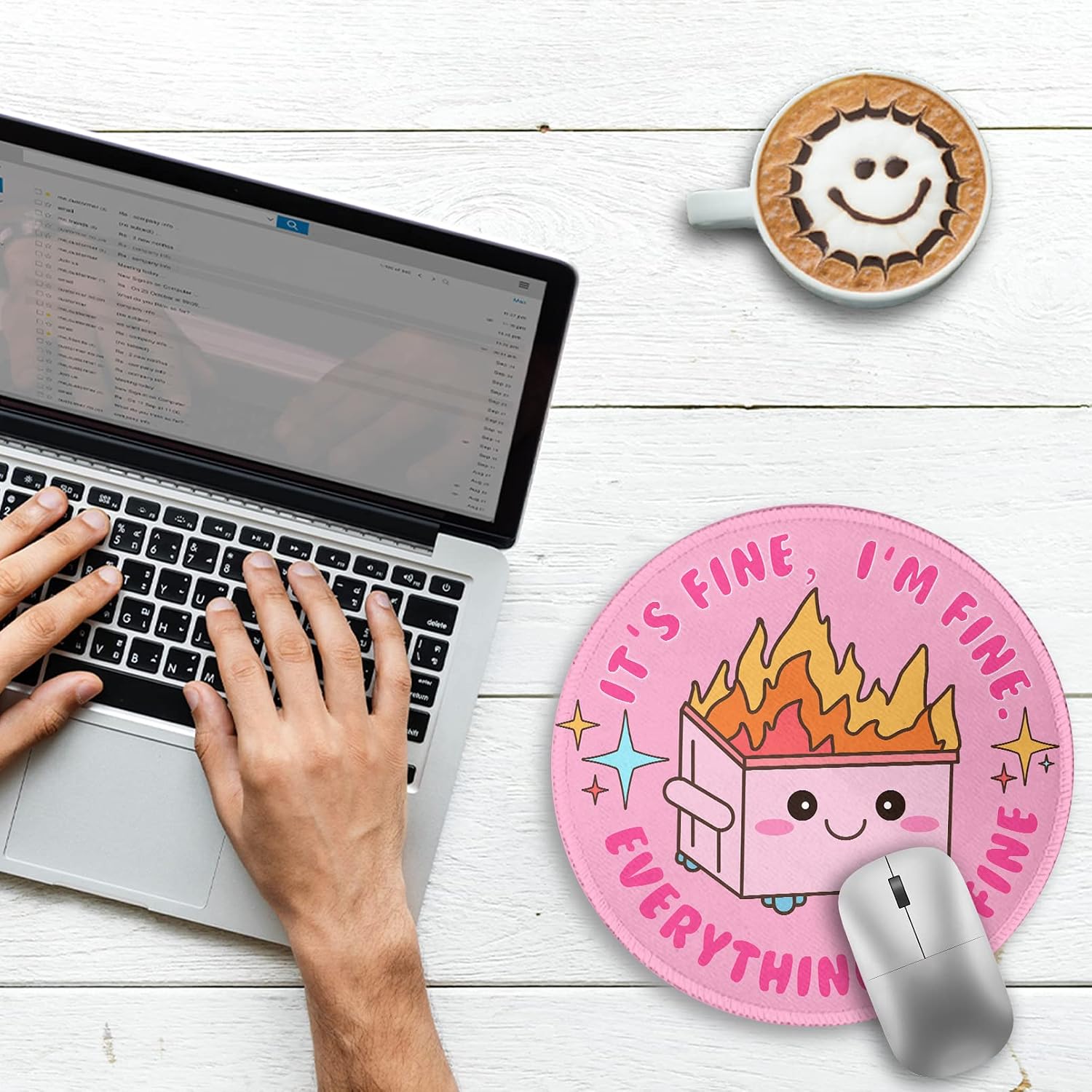 Pink Round Mouse Pads for Desk, Cute Office Decor for Women 8.6 in | Dumpster on Fire Small Mousepad, Stitched Edge, Non-Slip, Computer Mouse Pad for Wireless Mouse Laptop Desk Accessories - view 2