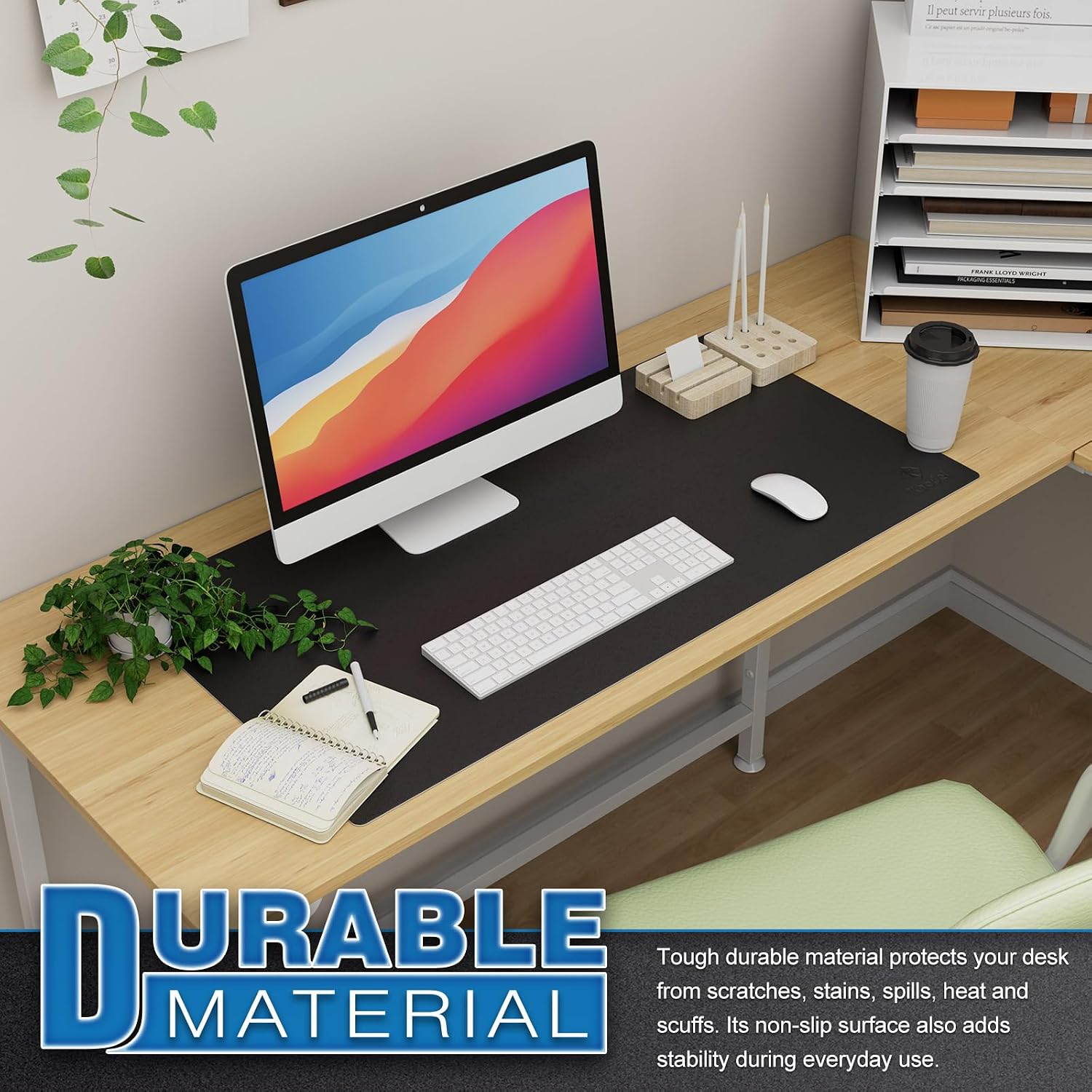 Large Office Desk Mat, Leather Mouse Pad (31.5"x15.7", Black) | Desk Pad, Keyboard Pad, Computer and Laptop Mat, Desktop Protector and Cover, Writing Pad and Blotter for Home Office - view 5