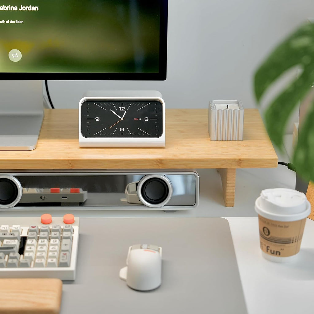 Bamboo Dual Monitor Stand Riser, 2-Tier Desk Shelf with Storage | 39.37-Inch Wide, 300 lbs Capacity, Removable Shelf for Monitors, Printer or TV in Home office, Natural - view 5