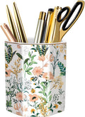 Cute ceramic pen holder for desk, pencil cup pot, makeup brush holders, desk accessories & workspace organizers for home, office, white flower