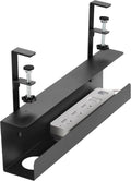 16.5in Steel Cable Management Under Desk Tray, Large Clamp-On Under Table Cord Hider Tray, No Drill Cable Organizer for Desk, Wire Management Raceway, Black Rack, W3in x H4.7in