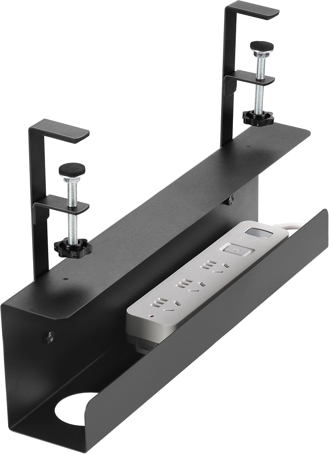 16.5in Steel Cable Management Under Desk Tray, Large Clamp-On Under Table Cord Hider Tray, No Drill Cable Organizer for Desk, Wire Management Raceway, Black Rack, W3in x H4.7in