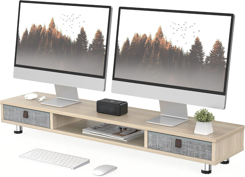 Dual Monitor Stand, 2-Tier Desk Organizer with Drawers, 42.5in, Black | Storage Fabric Drawer, Ergonomic Height Adjustable, Desk Shelf for Top of Desk, Laptop, PC, TV, Home Office Organization - view 8
