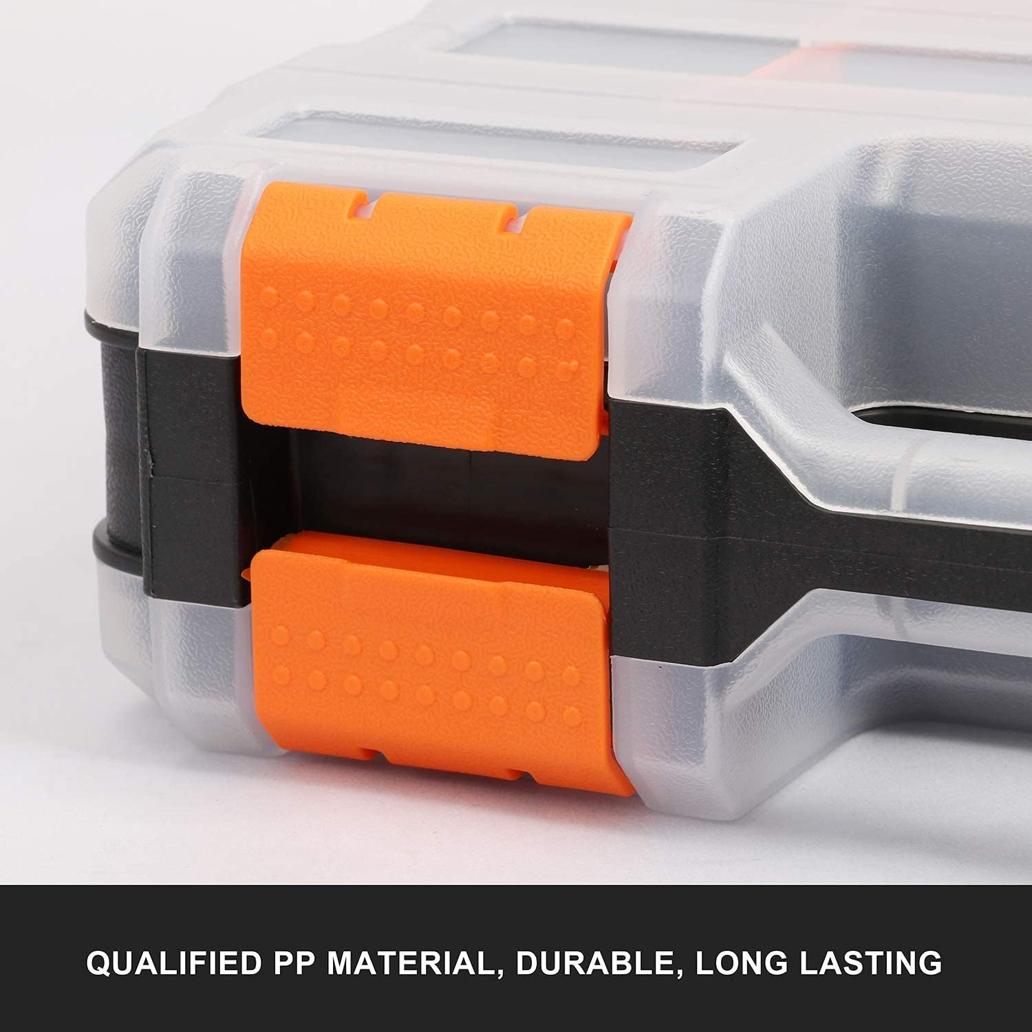 Double Side Tools Organizer, Customizable Removable Plastic Dividers, Hardware Box Storage, Excellent for Screws,Nuts,Small Parts, 34-Compartment, Black/Orange,12.6"L x 10.6"W x 3.2"H - view 7