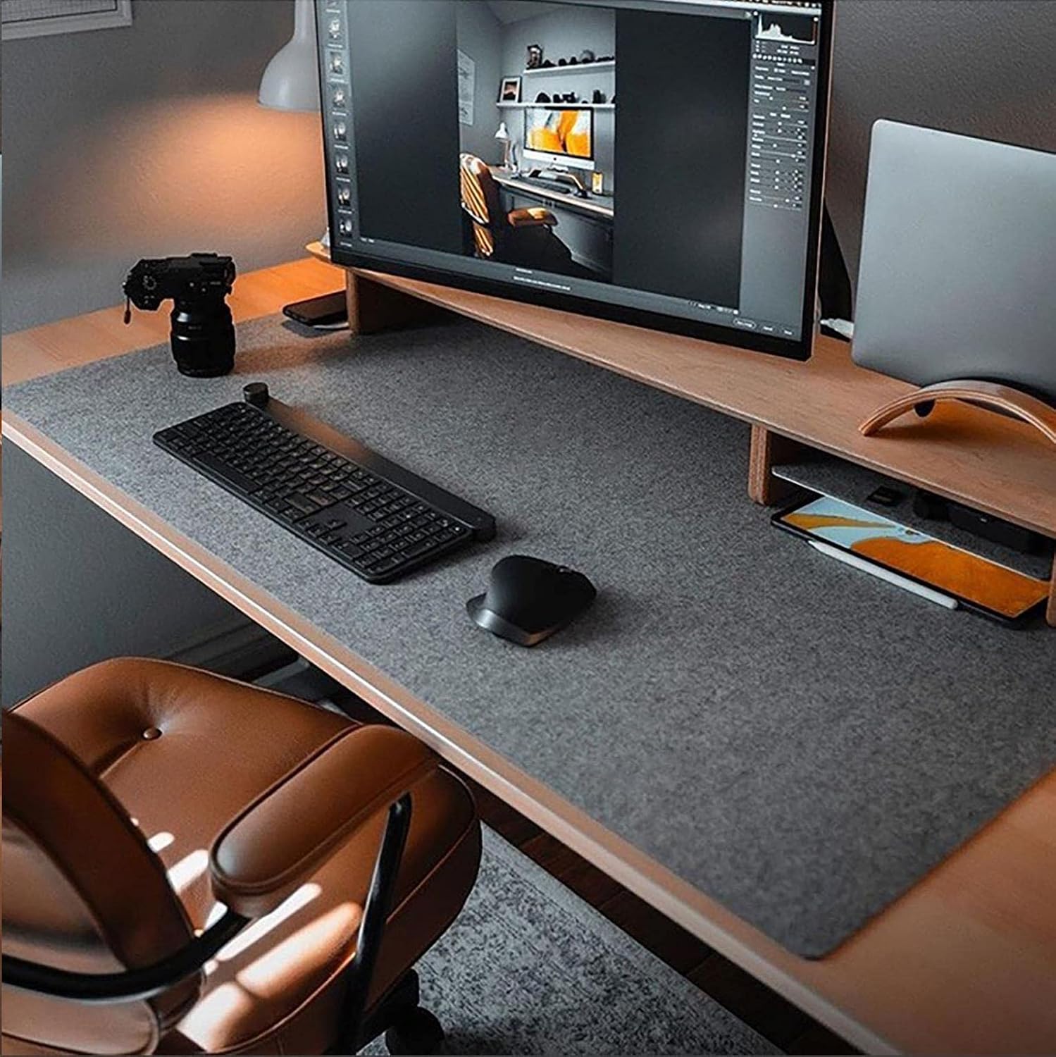 Felt Desk Mat, Computer Mat for Desk, Dark Gray (36x12Inches) | Non-Slip Large Felt Mouse Pad and Keyboard Mat, Felt Desk Pad for Office and Home, Desktop Protection - view 8
