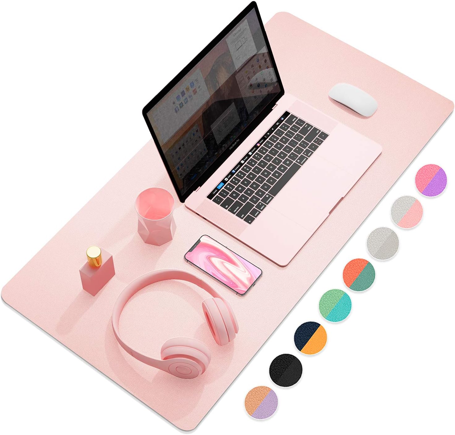 Dual-Sided Desk Pad Protector, Desk Mat with Non-Slip - Waterproof PU Leather Office Desk Blotter for Mouse, Keyboard, Writing,31.5" x 15.7",Pink