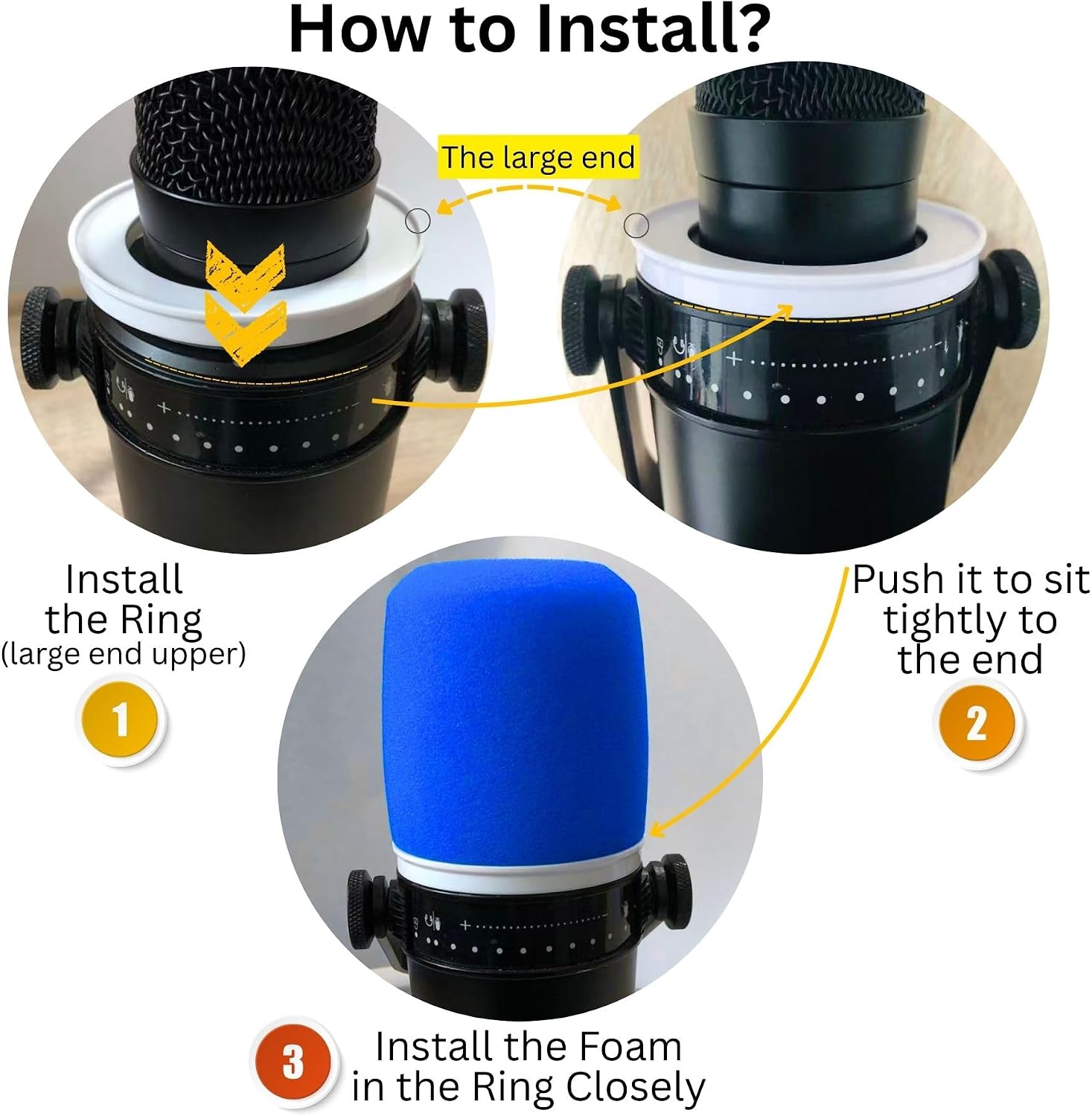 Custom Color Kit Compatible with Shure MV7 MV7+ MV7X Mic - Sapphire Blue Foam Cover and White Retainer Rings, High Density Pop Filter Shield for Aesthetic Desk Setup - view 2