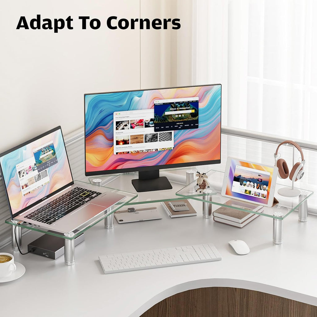 Dual Monitor Stand -Adjustable Length and Angle Dual Monitor Riser, Desktop Organizer for PC, Computer, Laptop (Clear) - view 4