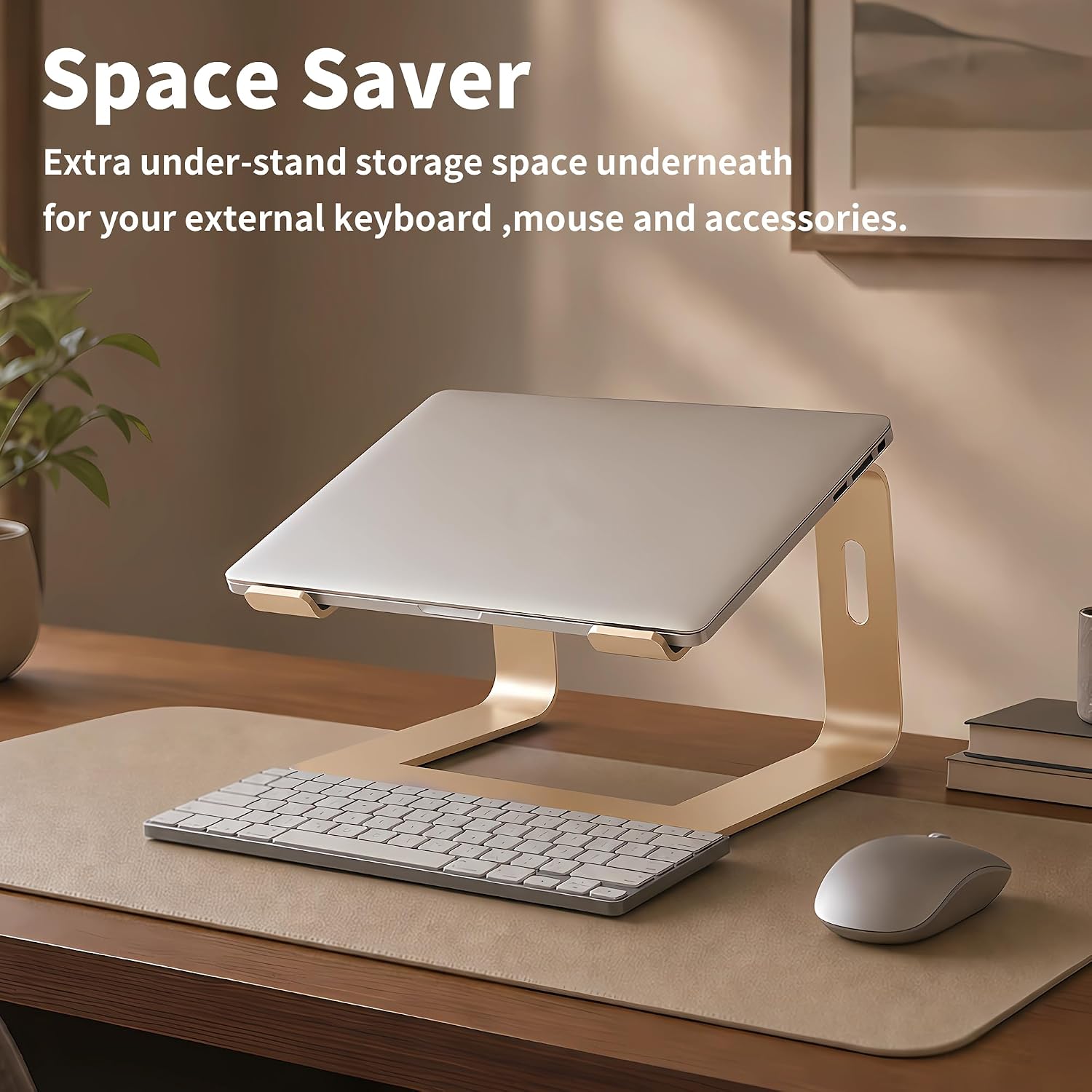 Ergonomic Laptop Stand, Premium 5mm Aluminum Riser for 10-15.6 Inch Notebook Computer, Tool-Free Detachable Elevator Holder for Desk Office, Sturdy Riser for Eye-Level Neck Relief (Gold) - view 5