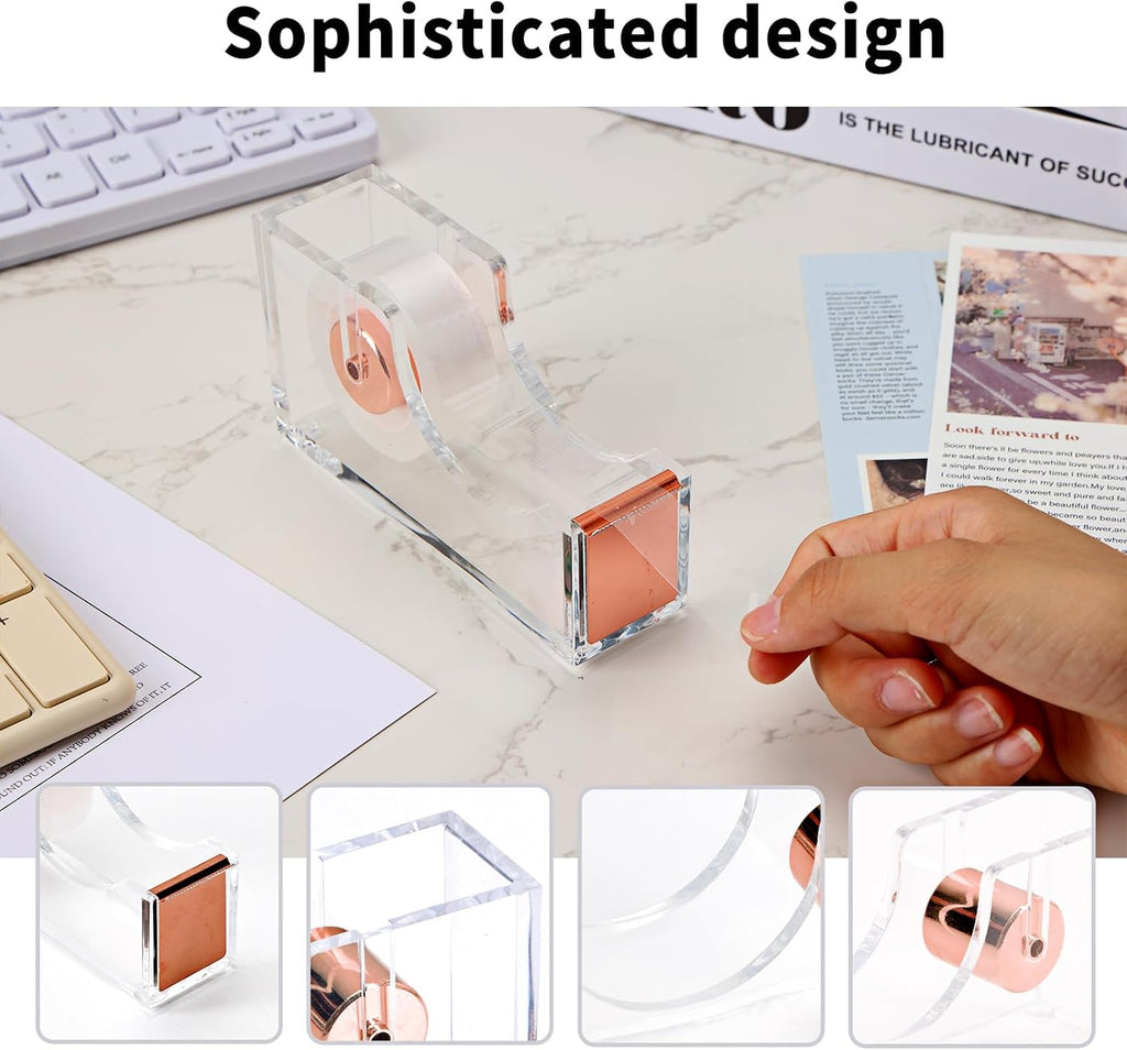 Rose Gold Desk Accessories, Office Supplies and Accessories Set, Acrylic Stapler Set, Staple Remover, Phone Holder, Pen Holder, Scissor, Ruler, Transparent Tape - view 4