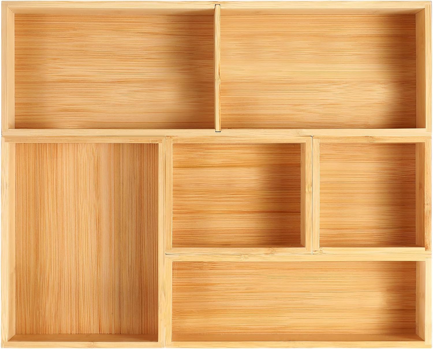 Drawer Organizer, Set of 9 Bamboo Wood Kitchen Makeup Desk Junk Tea Drawer Storage Boxes Bins for Cutlery Silverware Utensils Flatware, Small Wooden Container Tray for Bathroom, Office - view 7