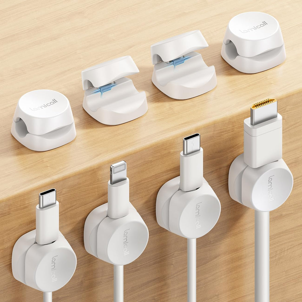 8 Pack Cord Organizer, [1s Lock] Cable Management Clips | Spring-Powered Cord Holder, Adhesive Phone Charger Keeper for Nightstand Desk Car, Office Home College Dorm Accessories