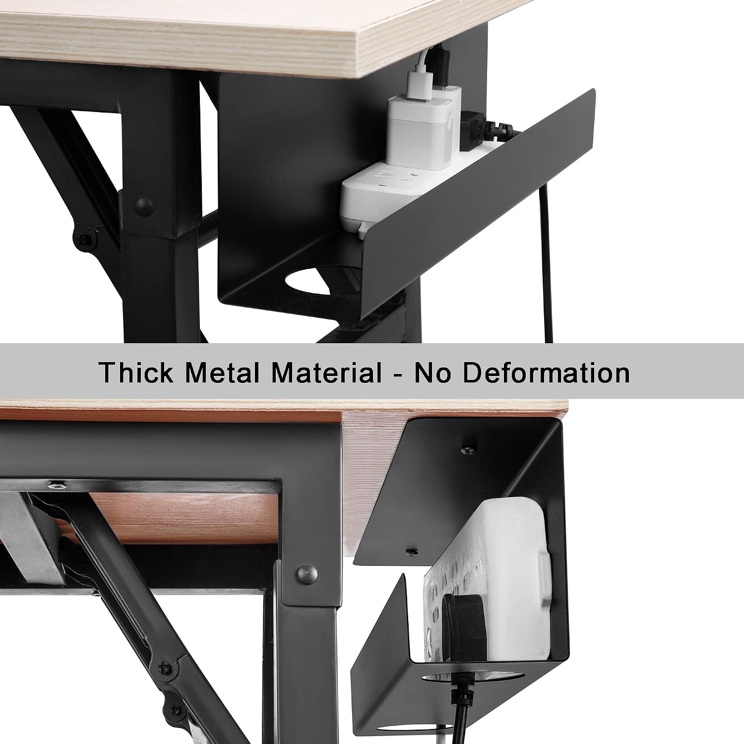 16.5in Steel Cable Management Under Desk Tray, Large Clamp-On Under Table Cord Hider Tray, No Drill Cable Organizer for Desk, Wire Management Raceway, Black Rack, W3in x H4.7in - view 5
