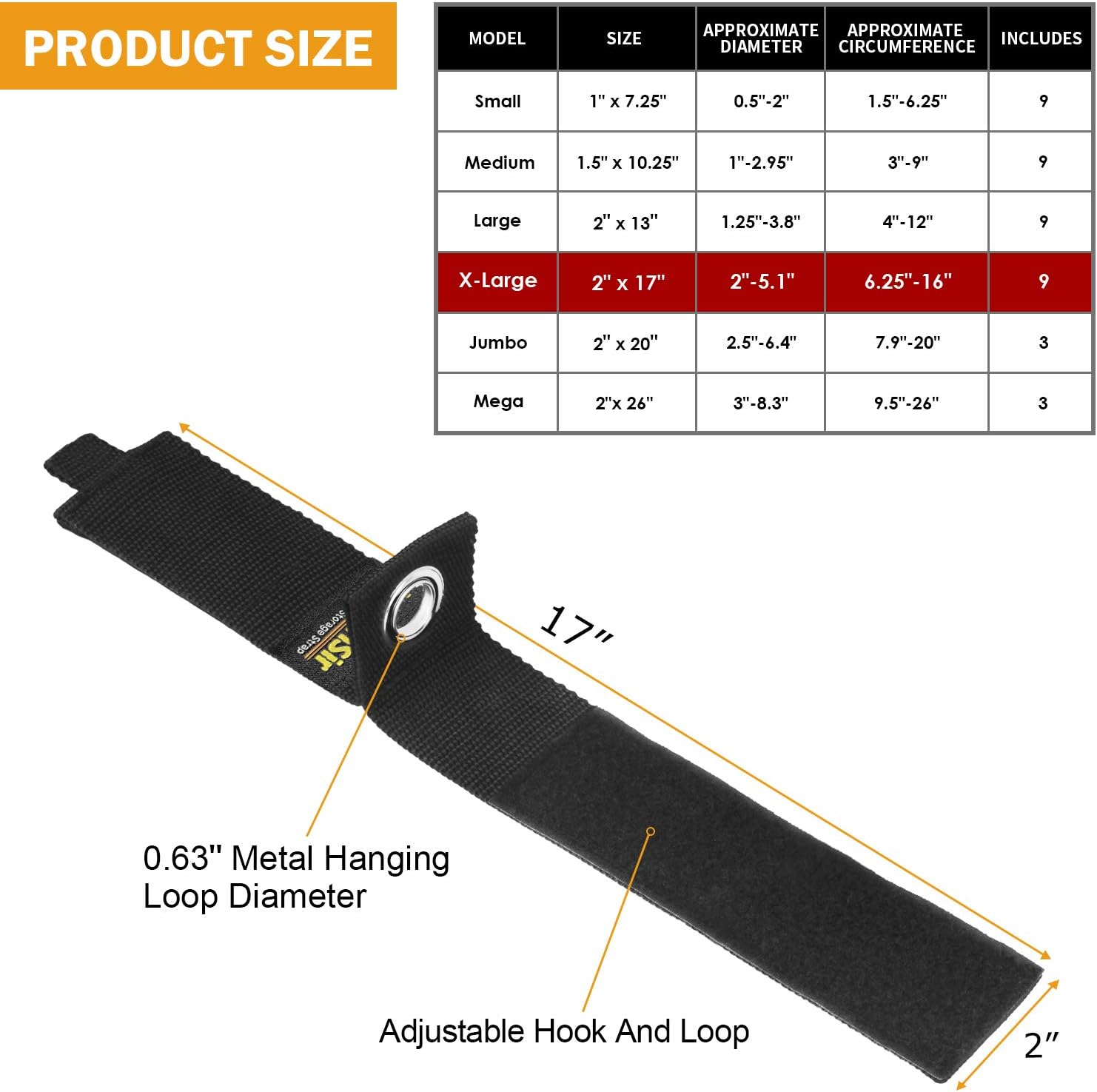 9 Pack Extension Cord Holder, 17-Inch for Garage Organization | Extension Cord Storage Straps for Garden Hose Storage and Garage Wall Organization - view 5