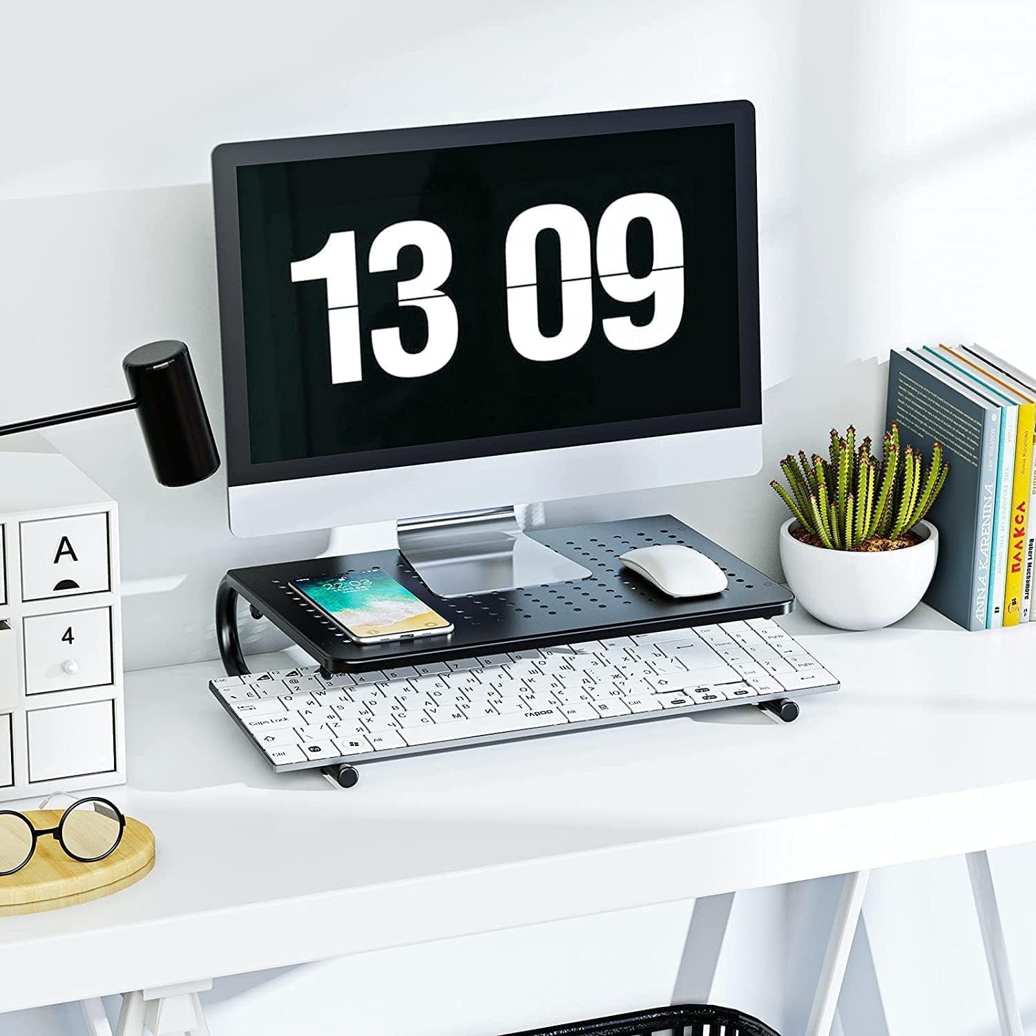 Monitor Riser for Desk, Desk Organizer,Laptop Shelf w/Vented for Screen, Computer Stand for PC, Printer, for Home & Office - view 2