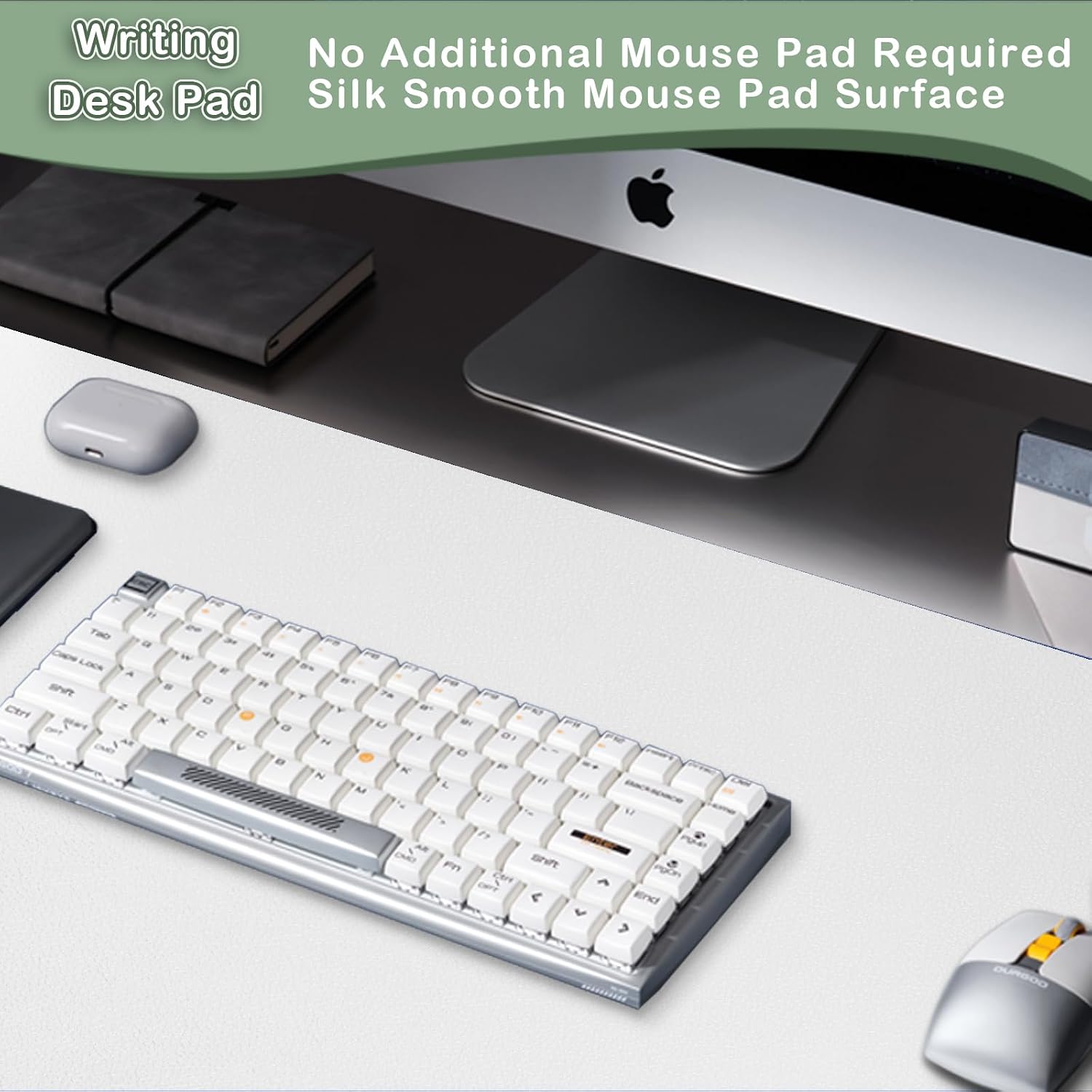 Leather Desk Pad Protector,Non-Slip Mouse Pad,Laptop Desk Pad,Office Mouse Mat,Waterproof Leather Desk Blotter,Desk Writing Pad for Office and Home (S-White,24"x 14") - view 5