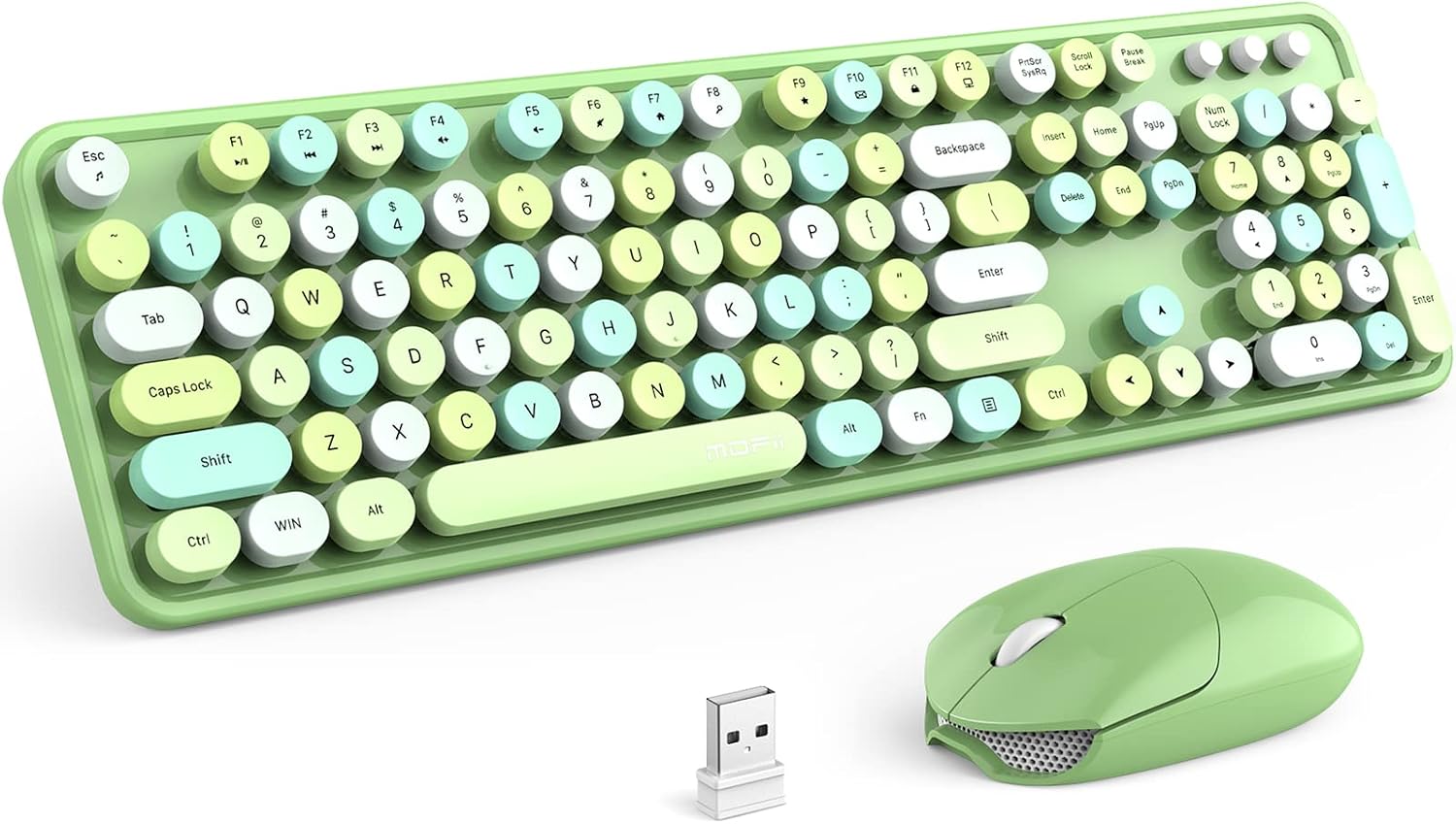 Wireless keyboard and mouse combo, 2.4GHz retro full size typewriter keyboard with number pad & wireless mouse for laptop, PC, desktop, Mac, Windows - green colorful