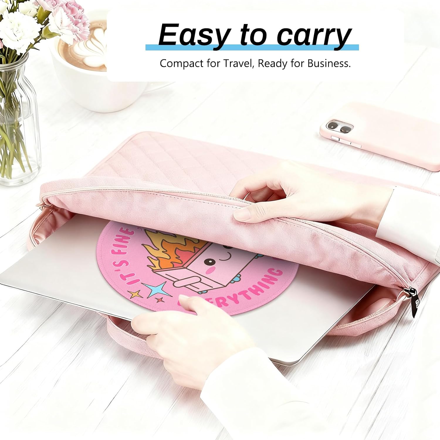 Pink Round Mouse Pads for Desk, Cute Office Decor for Women 8.6 in | Dumpster on Fire Small Mousepad, Stitched Edge, Non-Slip, Computer Mouse Pad for Wireless Mouse Laptop Desk Accessories - view 5
