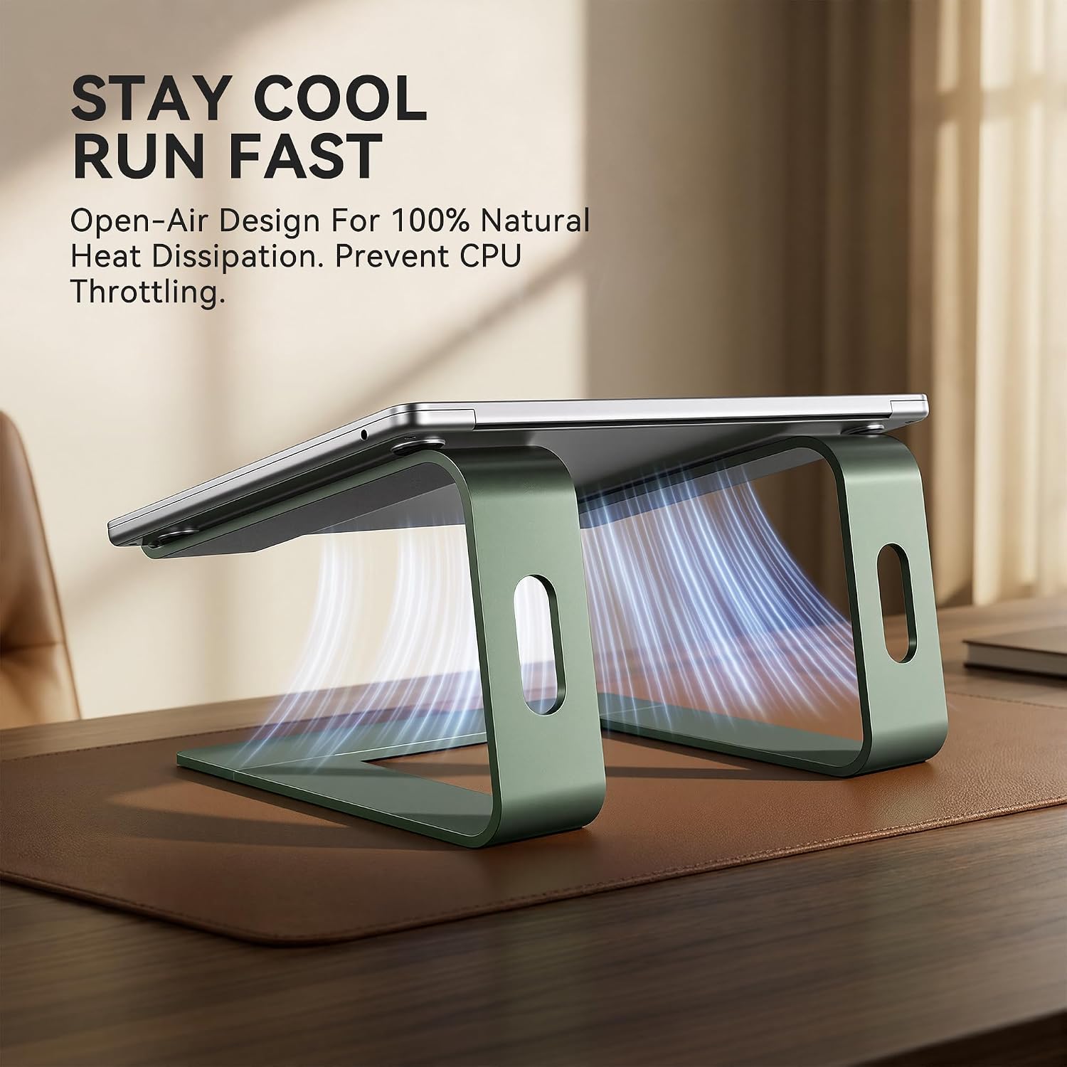 Laptop Stand, Aluminum Computer Riser, Ergonomic Laptops Elevator for Desk, Metal Holder Compatible with 10 to 15.6 Inches Notebook Computer, Green - view 2