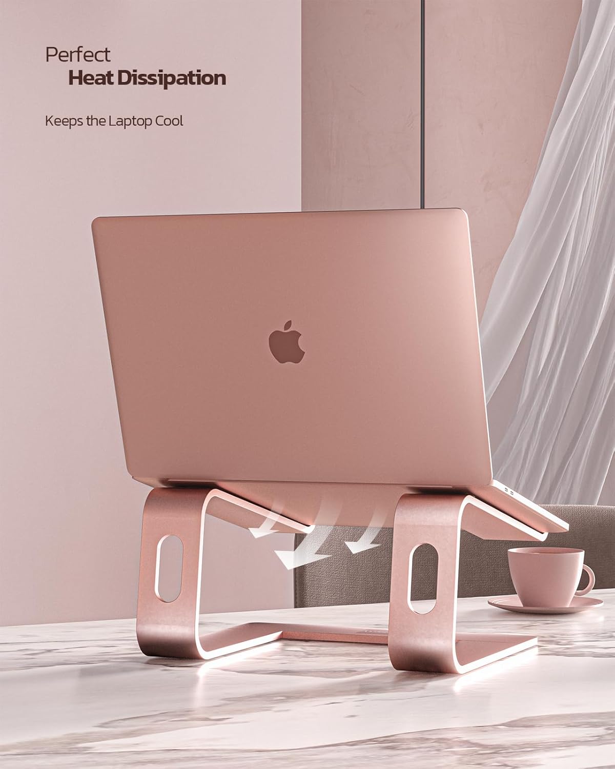 Full Aluminum Laptop Stand, Stable Support to 22 lbs, Rose Gold | Detachable for Portable Storage, Easy Setup, Saves Desk Space, Compatible with 10-16 Inch Laptops, Office Desk Accessories - view 2