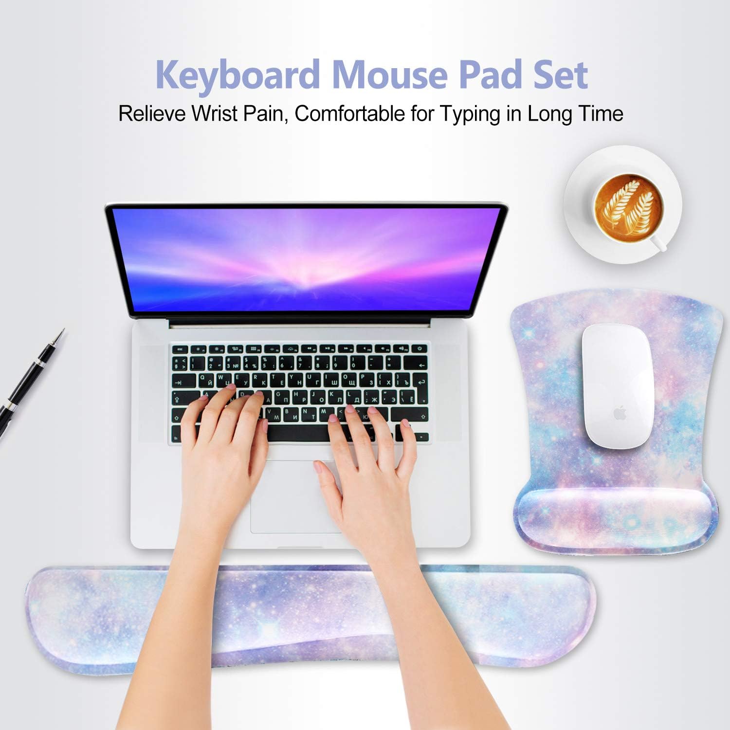 Keyboard Wrist Rest Mouse Pad Support, Gel Ergonomic Mouse Pads for Computer Laptop PC, Comfortable Durable Mousepad Keyboard Wrist Rests for Easy Typing Pain Relief, Romantic Starry Night Sky - view 2