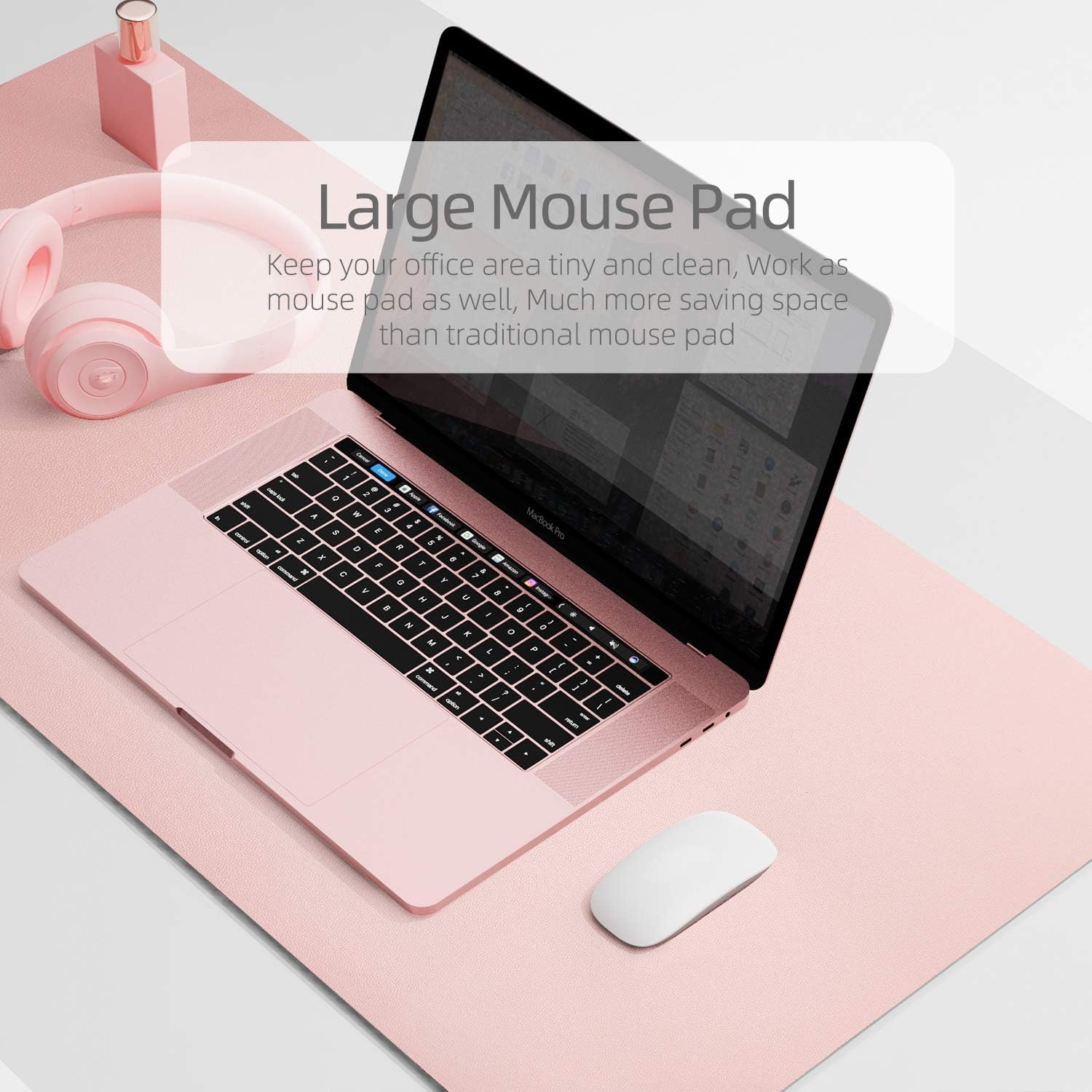 Dual-Sided Desk Pad Protector, Desk Mat with Non-Slip - Waterproof PU Leather Office Desk Blotter for Mouse, Keyboard, Writing,31.5" x 15.7",Pink - view 6