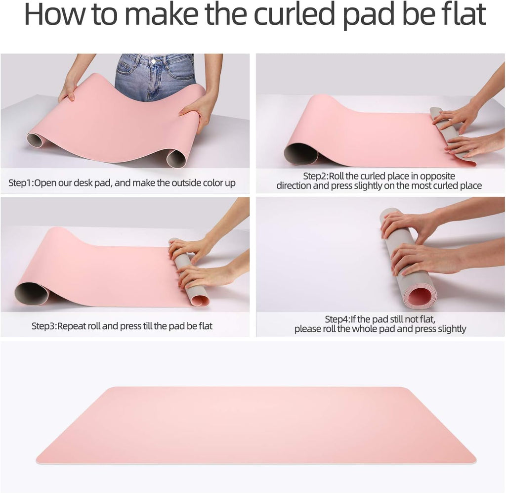 Dual-Sided Desk Pad Protector, Desk Mat with Non-Slip - Waterproof PU Leather Office Desk Blotter for Mouse, Keyboard, Writing,31.5" x 15.7",Pink - view 7