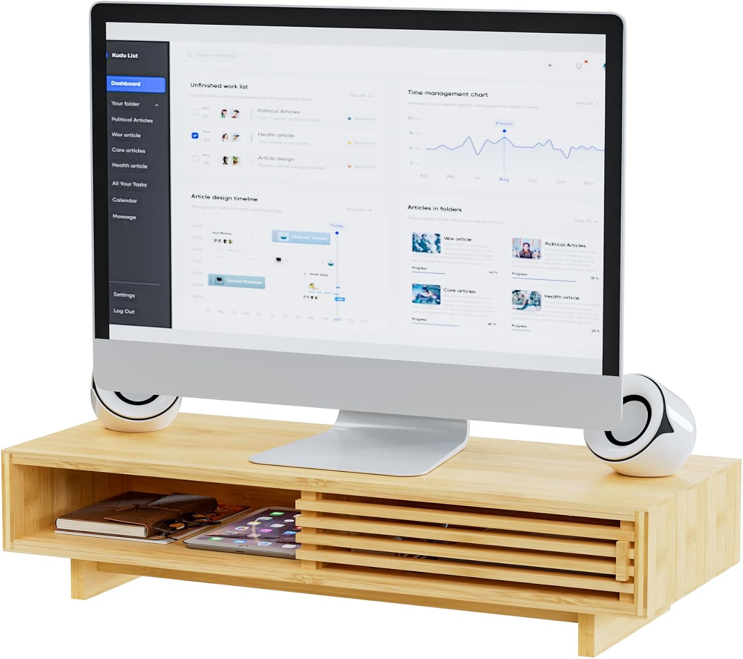 Computer Monitor Stand with Drawer, Dual Laptop Stand for Desk,Single Monitor Riser with Storage,Wood Office Desk Organizer & Accessories
