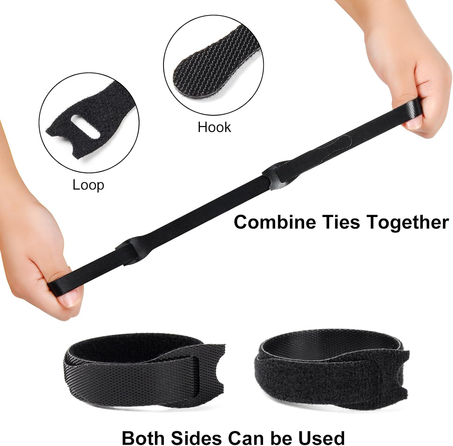 Cable Ties Reusable, 4 Inch Black Cord Management Straps | Adjustable Cord Ties, Multi-purpose Hook Loop Cable Management Ties for Organizing Home, Office, Data Centers, 180PCS - view 3