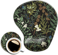 Ergonomic mouse pad with wrist support and coaster, mouse pads with non-slip PU base for home office working studying easy typing & pain relief botanical flowers