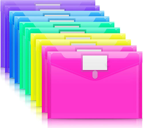 10 Pack File Folders, Clear Poly Envelopes Plastic Folders, Folder for Documents Letter A4 Size with Label Pocket, Teacher School Office Supplies Organization Storage, Assorted Color