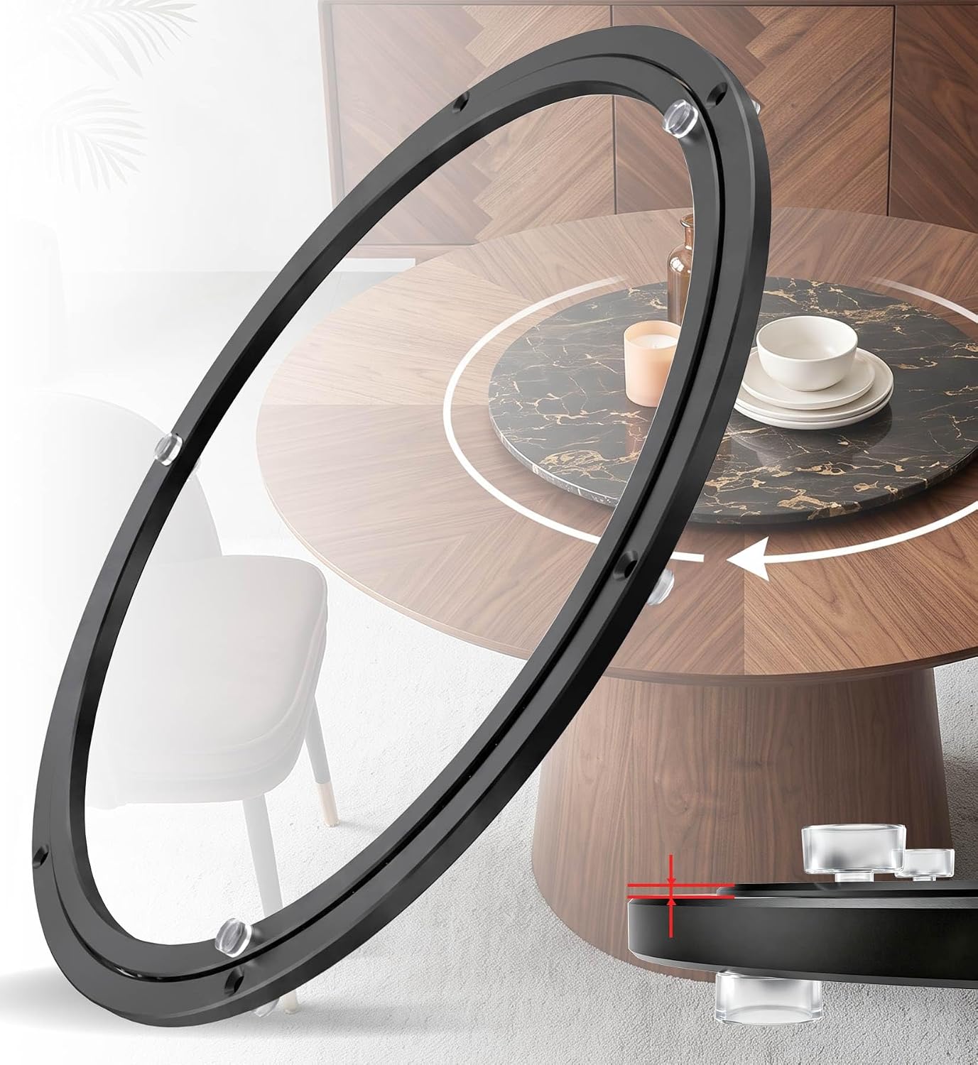 Lazy Susan Hardware 8" Heavy Duty Black Turntable Bearing Swivel Base Kit | Aluminum Alloy Construction, Smooth 360° Movement, Quiet Operation, Easy DIY Setup, Ideal for Tables & Crafts - view 7