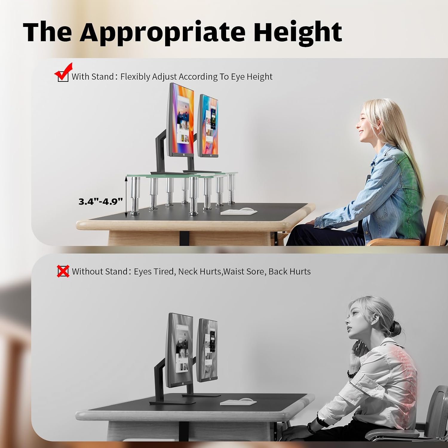 Dual Monitor Stand -Adjustable Length and Angle Dual Monitor Riser, Desktop Organizer for PC, Computer, Laptop (Clear) - view 3