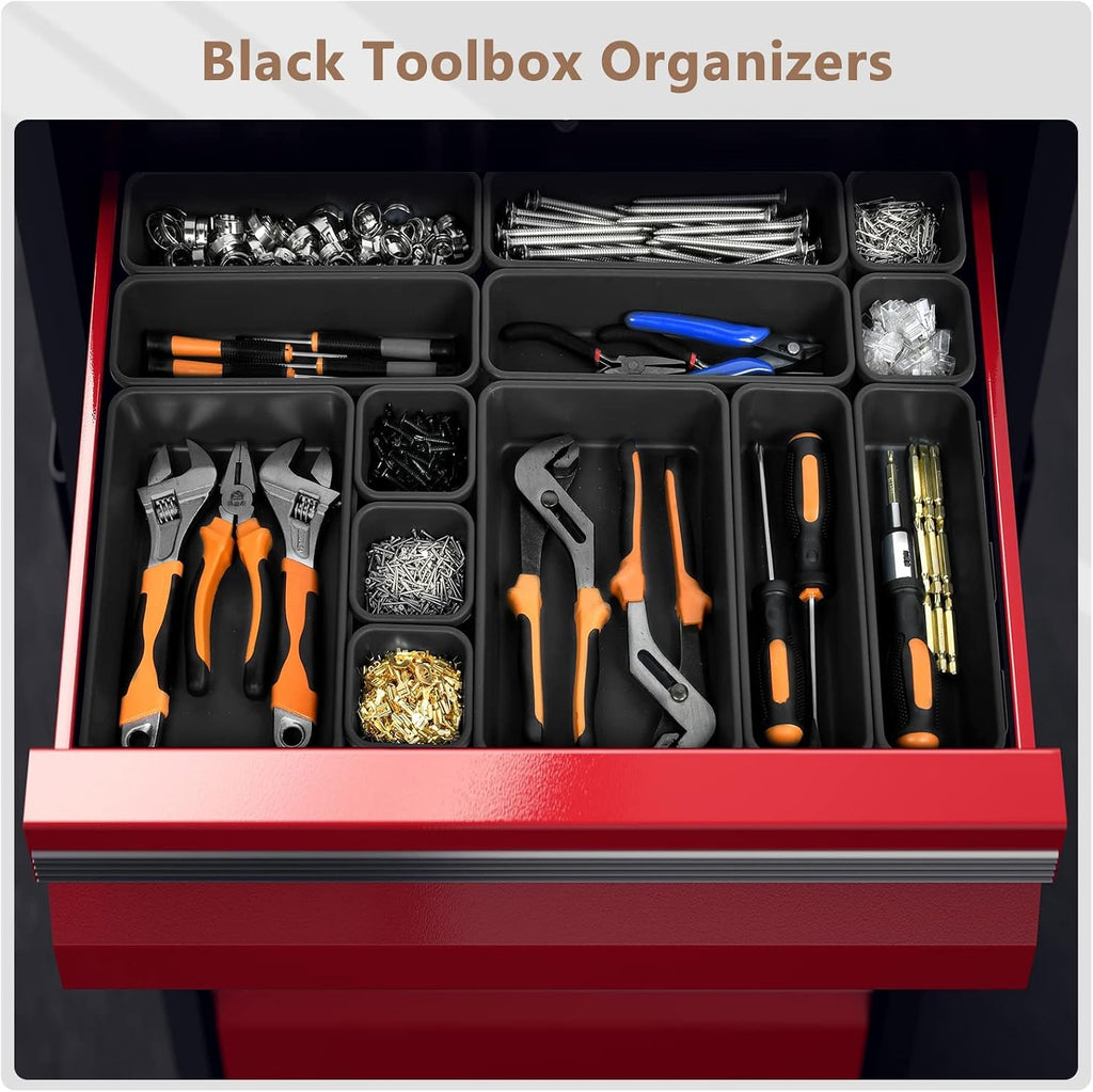 70 6 size tool box organizer tray divider set, black desk drawer organizer, garage organization and storage toolbox accessories rolling tool chest cart cabinet workbench small part - view 5